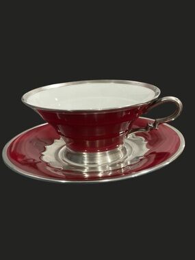 1924 Rosenthal Madeleine Tea Cup Saucer Red 1000/1000 Silver Overlay Deco MINT